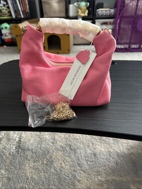 Pink Mini Hobo Bag with Removable Chain genuine leather
